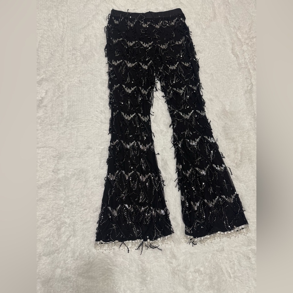 New Medium black festival rave boho PANTS leggings beaded sequin